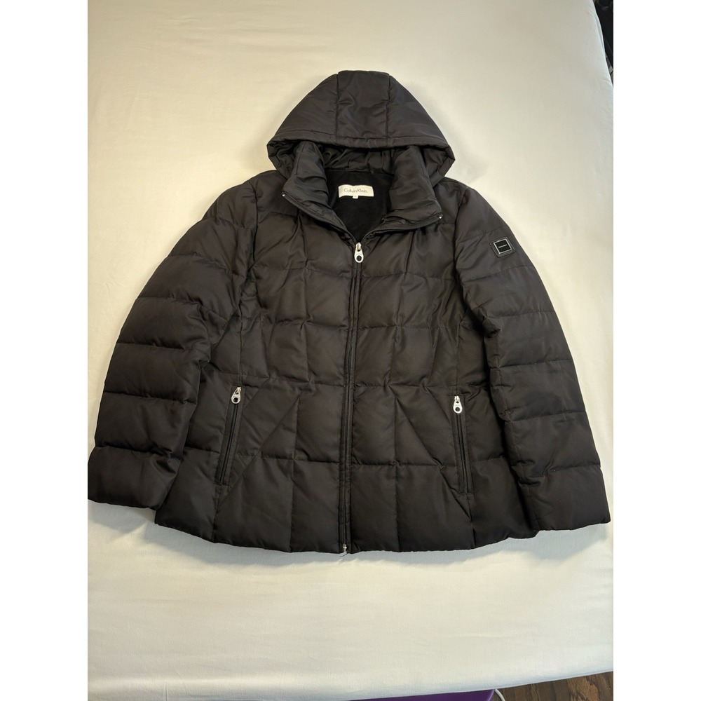 Calvin Klein Jacket Quilted Down Feather Black Puffer Coat Women's Size XL